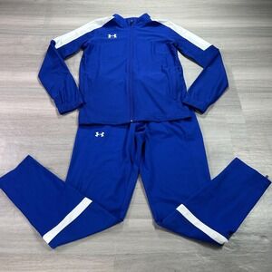 Under Armour Track Jacket Pants Set Womens XS Blue White Athletic Warm Up Suit